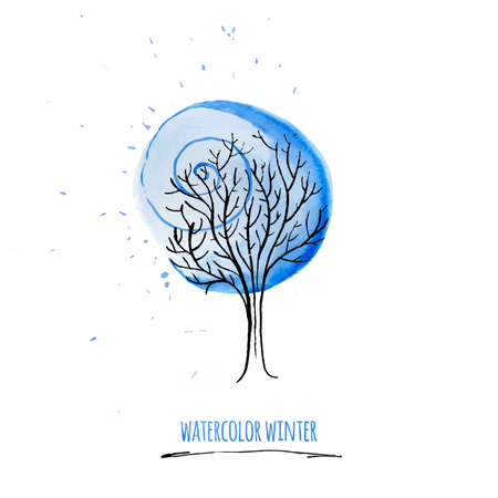 Vector winter background drawn in ink and watercolorのイラスト素材