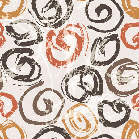 Vector seamless pattern of grungy curls drawn with a brush and inkのイラスト素材