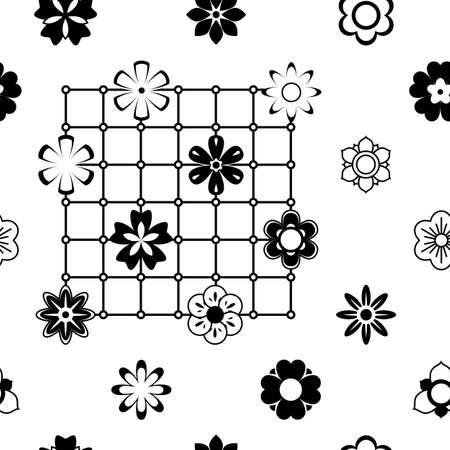 Black and white vector intricate pattern of flowersのイラスト素材