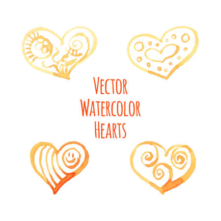 Set of watercolor hearts on a transparent backgroundのイラスト素材