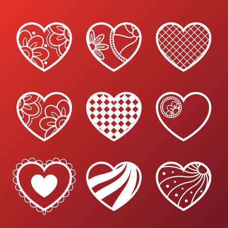 Set of White Heart Icons on Red Backgroundのイラスト素材