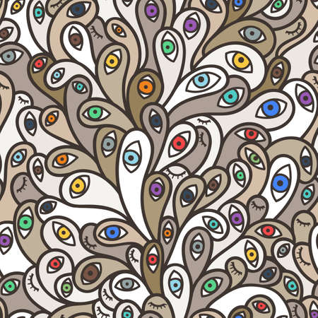 Vector seamless pattern of organic elements similar to rabbit ears with eyesのイラスト素材