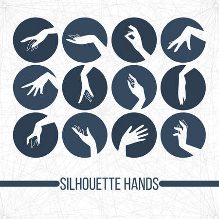 Set of vector silhouette icons displaying elegant female hands in different gesturesのイラスト素材