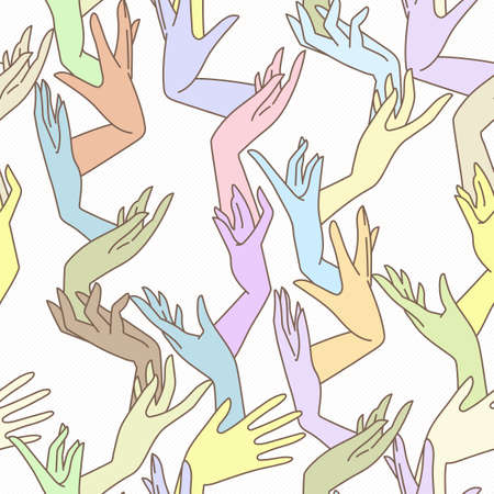Vector seamless pattern of graceful female hands bound in pastel colorsのイラスト素材