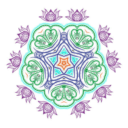 Vector monochrome flower mandala on a contrasting background. Big snowflakeのイラスト素材