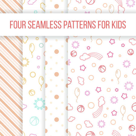 Set of vector seamless patterns for little girlのイラスト素材