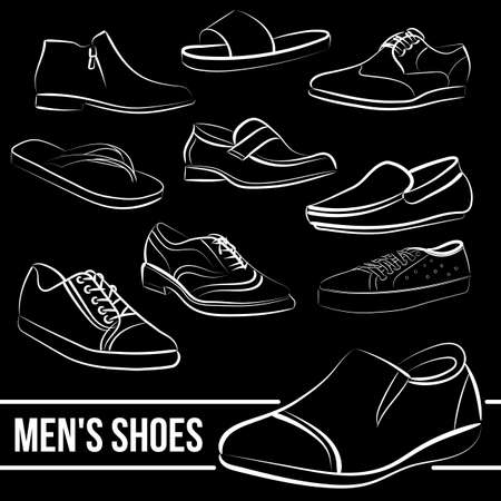 Vector set of men's shoes painted lines in minimalist styleのイラスト素材