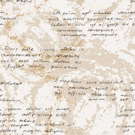 Vector seamless pattern with a hand-written Latin text on the old dirty paper. Lorem Ipsumのイラスト素材