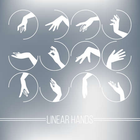 Set of vector icons of silhouette mapping graceful female hands in different gesturesのイラスト素材