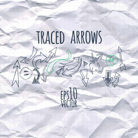 Vector background with a variety of hand-painted arrows on the rumpled background. Dizany posters, booklets, business cards, covers.のイラスト素材