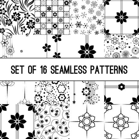 Set of black and white vector intricate patterns of flowersのイラスト素材