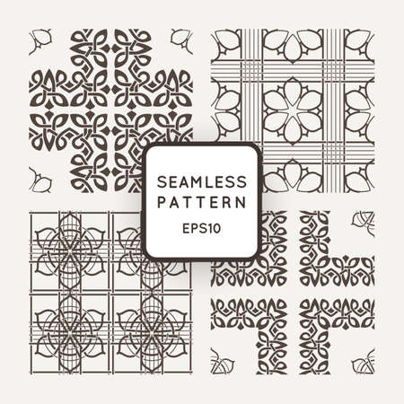 Set of vector seamless color pattern, intersecting lines, and wicker in Irish styleのイラスト素材