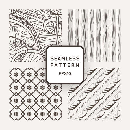 Set of four vector seamless patterns with flowers and wavy linesのイラスト素材