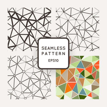 Set of four vector seamless patterns polygon with rings and hearts at intersectionsのイラスト素材