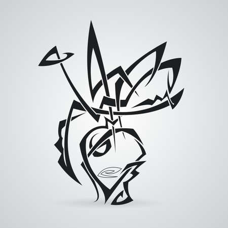 Bouquet in a vase. Tattoo. Vector. Tribal.のイラスト素材
