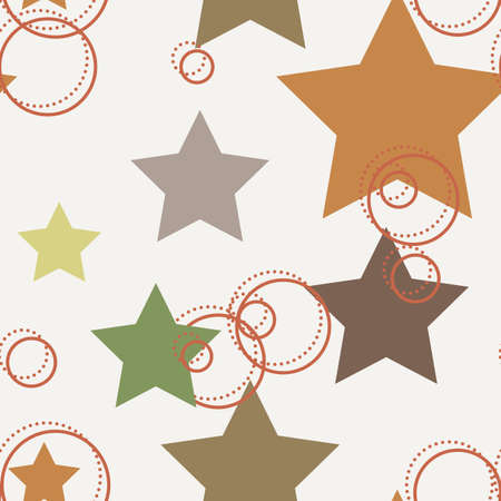 Vector seamless pattern of colorful circles dots and starsのイラスト素材