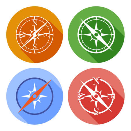 Vector icons depicting four different compasses on a color buttonsのイラスト素材