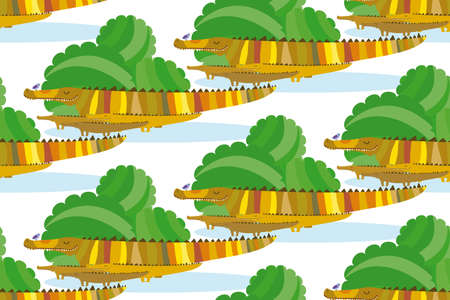 Crocodile Family in a Green Bushesのイラスト素材