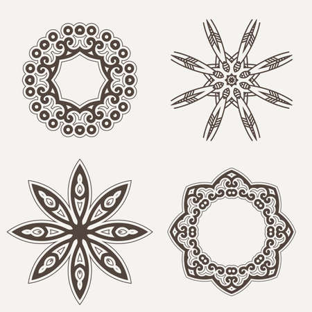 Intricate Henna Lines Painted Flowers Set in Contrasting Colorsのイラスト素材