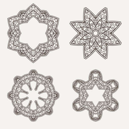 Intricate Henna Lines Painted Flowers Set in Contrasting Colorsのイラスト素材