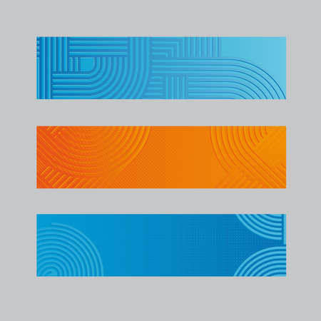 Abstract Blue and Orange Banners with Circles and Linesの写真素材