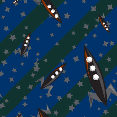 Pattern with rockets and space objectsの写真素材