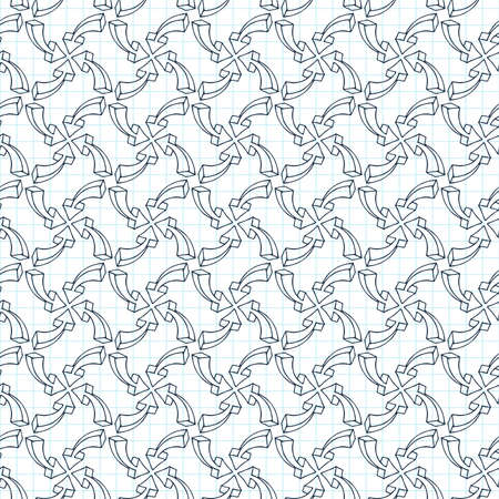 Seamless pattern of volumetric arrows on checkered paperの写真素材