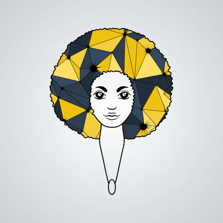 Portrait of a woman with luxuriant hair in the style of an African. Vector. The patterns in the hair.のイラスト素材
