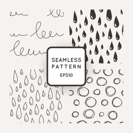 Set of vector seamless patterns with scribbles and raindropsのイラスト素材