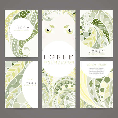 Set of vector design templates. Brochures in random colorful style. Vintage frames and backgrounds. Zentangle designs. Eye.のイラスト素材
