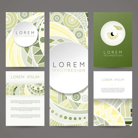 Set of vector design templates. Brochures in random colorful style. Vintage frames and backgrounds. Zentangle designs. Eye.のイラスト素材