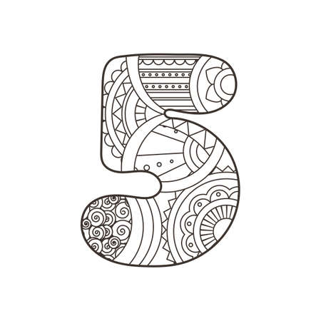 Zentangle number. Vector decorative number can be used for web design, print cards, booklets, flyers, textile t-shirts and other.のイラスト素材