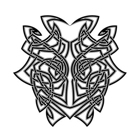 Elegant difficult curled ornamental gothic tattoo. Celtic style. Maori. Weaving. Monochrome image.のイラスト素材