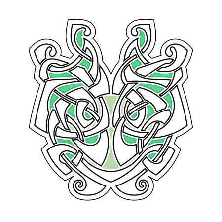 Elegant difficult curled ornamental gothic tattoo. Celtic style. Maori. Weaving. Colored image.のイラスト素材