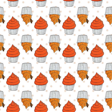 Vector Muffins Seamless Pattern. Cakes, Sweets.のイラスト素材