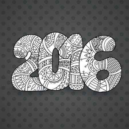 Happy New Year 2016 celebration number. Vector Xmas illustration in zentangle. Christmas background.のイラスト素材