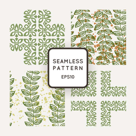 Set of vector seamless color pattern, intersecting lines, and wicker in Irish styleのイラスト素材