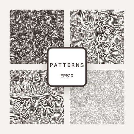 Set of vector patterns with grungy hand-drawn wood texturesのイラスト素材