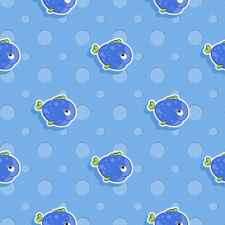 Vector seamless sea pattern with smiling blue fish. Pattern for children.のイラスト素材