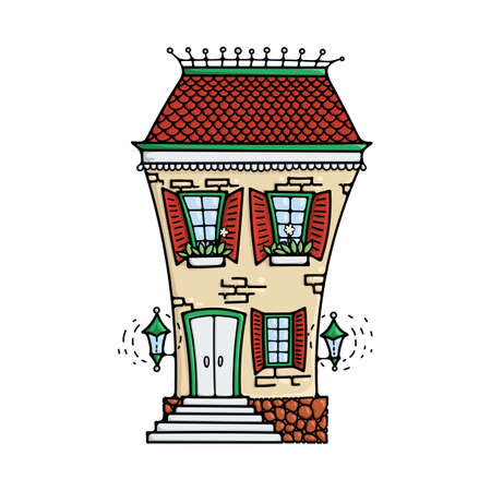 Cute colored doodle house. Elegant sketch. Illustration for children.のイラスト素材