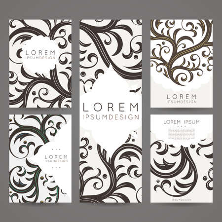 Set of vector design templates. Brochures in random colorful style. Vintage frames and backgrounds. Business card with floral ornament. Vintage style.のイラスト素材