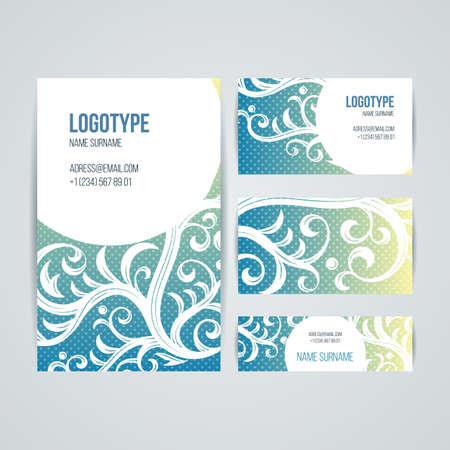 Set of vector design templates. Brochures in random colorful style. Vintage frames and backgrounds. Business card with floral ornament. Vintage style.のイラスト素材