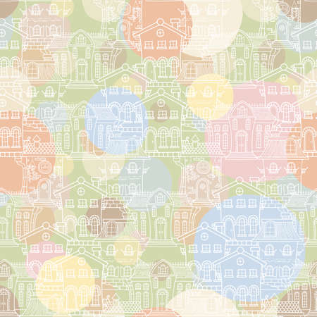 Cute seamless pattern of doodle houses. Elegant sketch.のイラスト素材