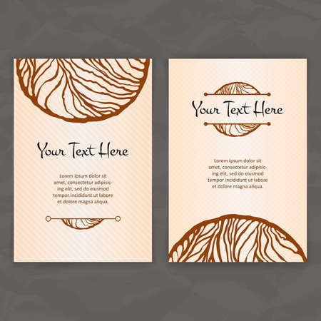 Set of vector design templates. Brochures in random colorful style. Vintage frames and backgrounds. Business card with abstract circle ornament.のイラスト素材