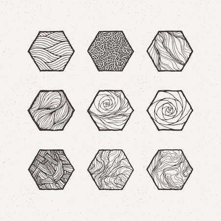 Hexagons set. Vector illustration. Pattern geometric figure. Ornate hand draw.のイラスト素材