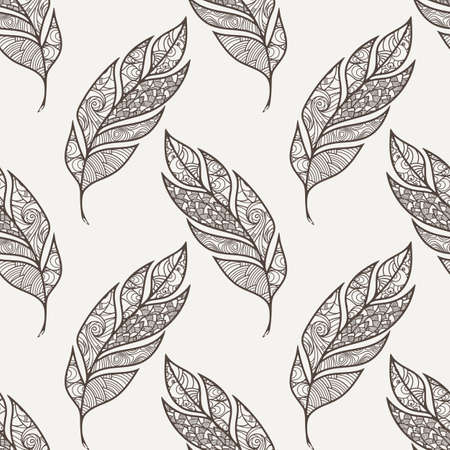 Vector seamless pattern of feathers. Doodle.のイラスト素材