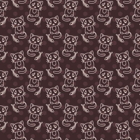 Seamless pattern of cute cat characters. Fishbone. Ornament for kids.のイラスト素材