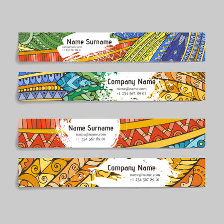 Set of vector design templates. Brochures in random colorful style. Frames and backgrounds. Zentangle designs.のイラスト素材