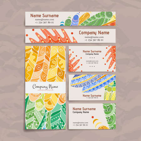 Set of vector design templates. Brochures in random colorful style. Frames and backgrounds. Zentangle designs.のイラスト素材