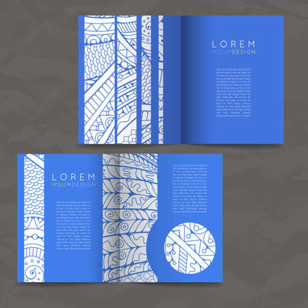 Set of vector design templates. Brochures in random colorful style. Frames and backgrounds. Zentangle designs.のイラスト素材